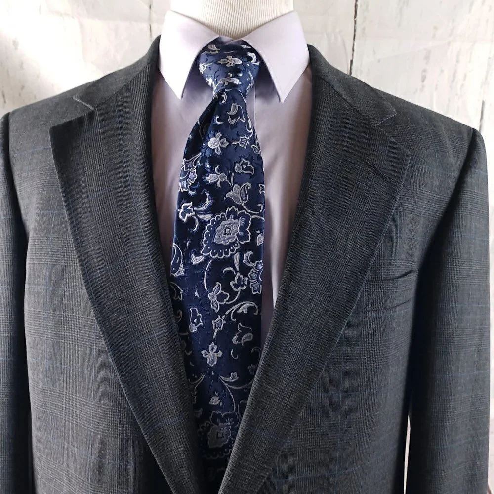 Lands'End 43L Wool 2 Button Multicolor Glen Plaid 2pc Suit 35x29 Pleated